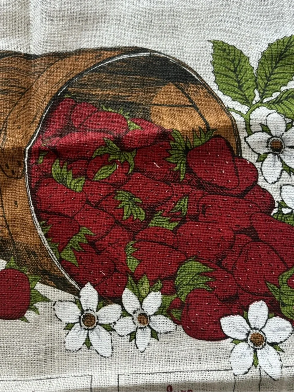Vintage 1981 Strawberry Kitchen Calendar Tea Towel - Red 22”x16”